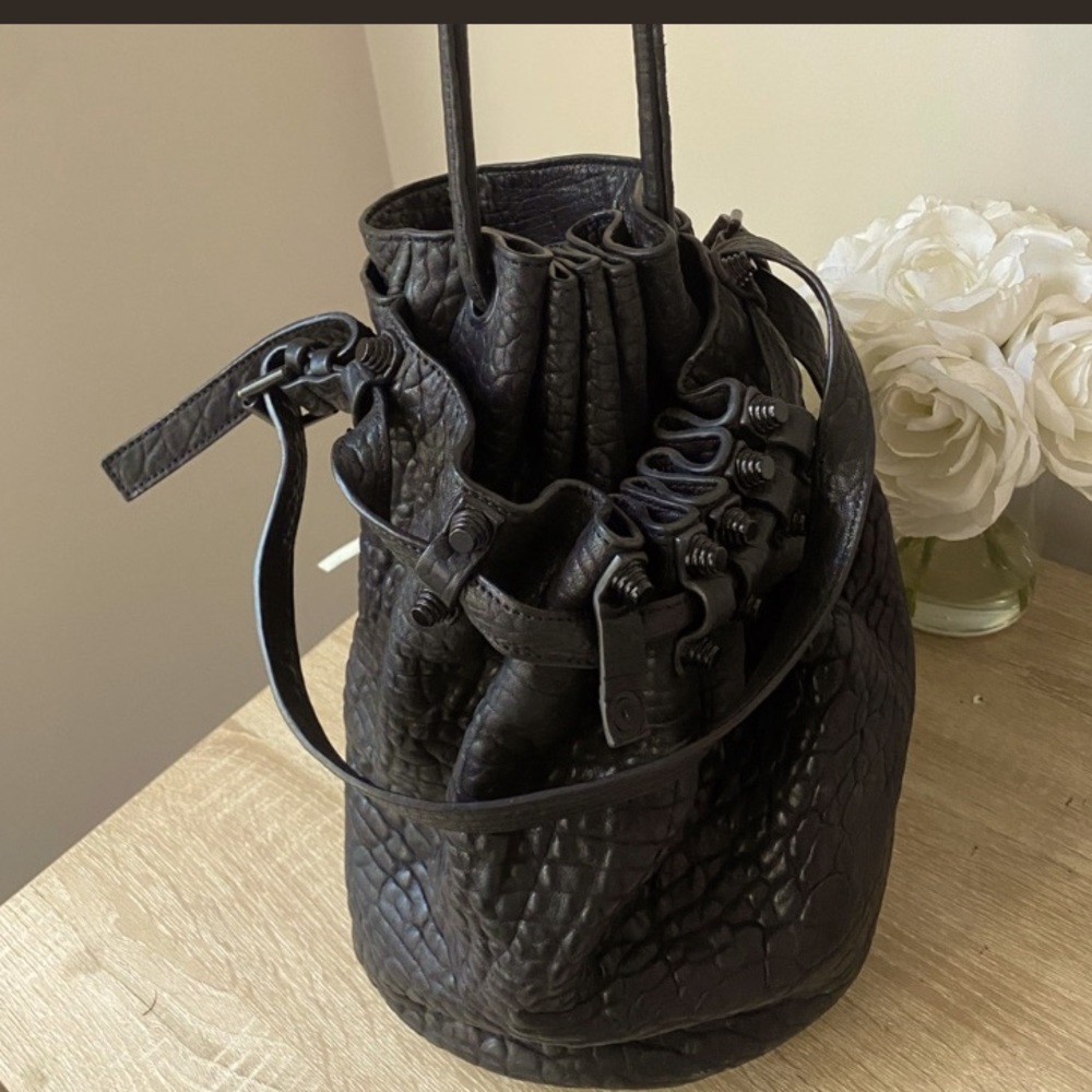 Alexander Wang Small Diego Studded Bucket Bag Pebbled Leather Black